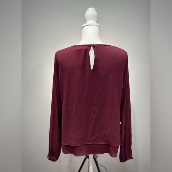 CLEARANCE! Burgundy WHBM L/S Tiered Blouse Size 2 EUC - Picture 2 of 7